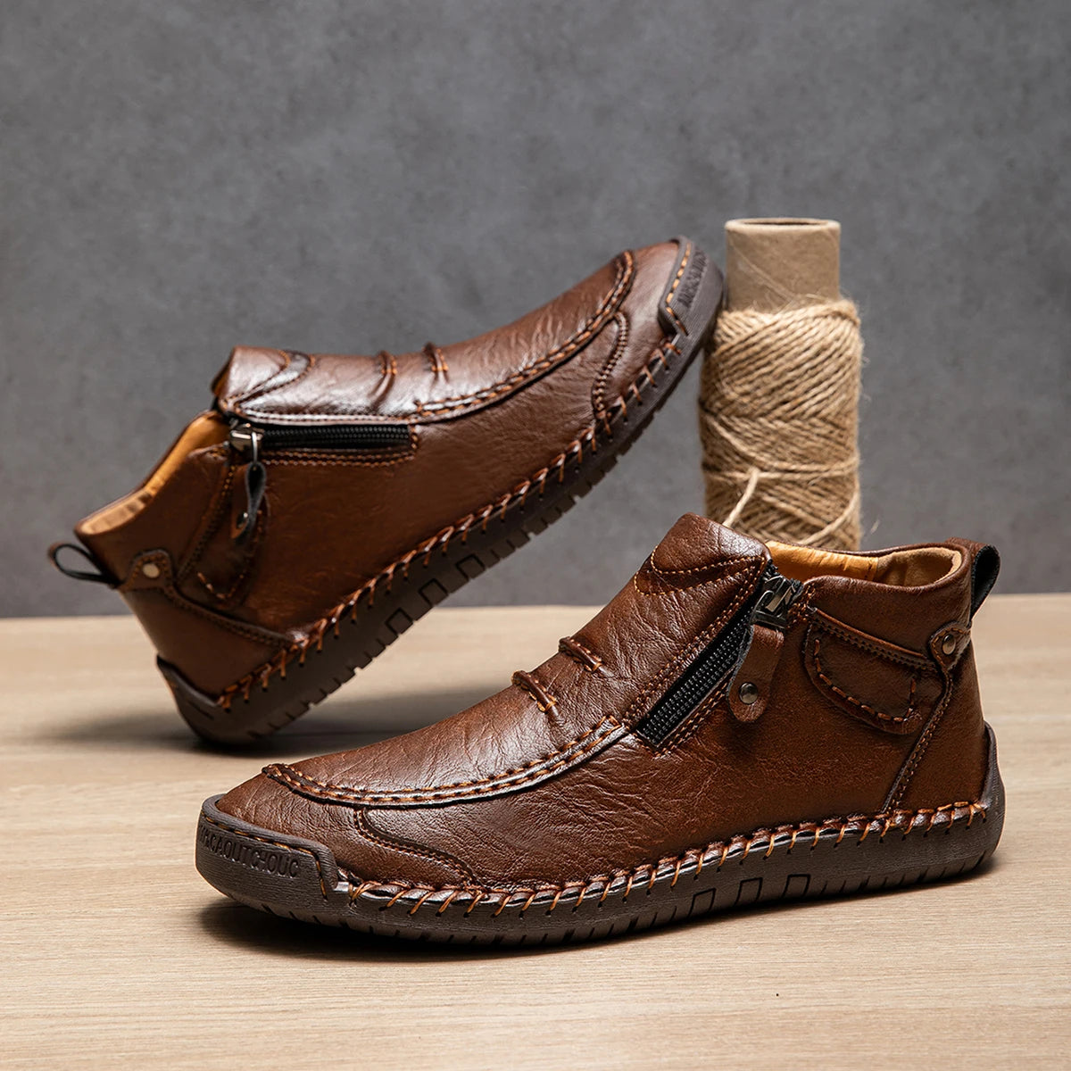 Men's Handmade Leather Ankle Boots Breathable Casual Shoes
