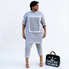 Women's Fleece Patchwork Sweatshirt and Pants Two-Piece Set GL3905
