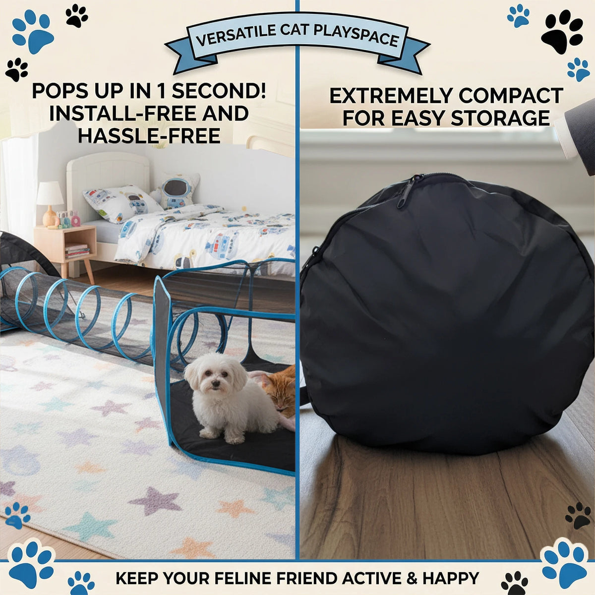 Foldable Pet Tunnel Tent Playpen for Cats Dogs