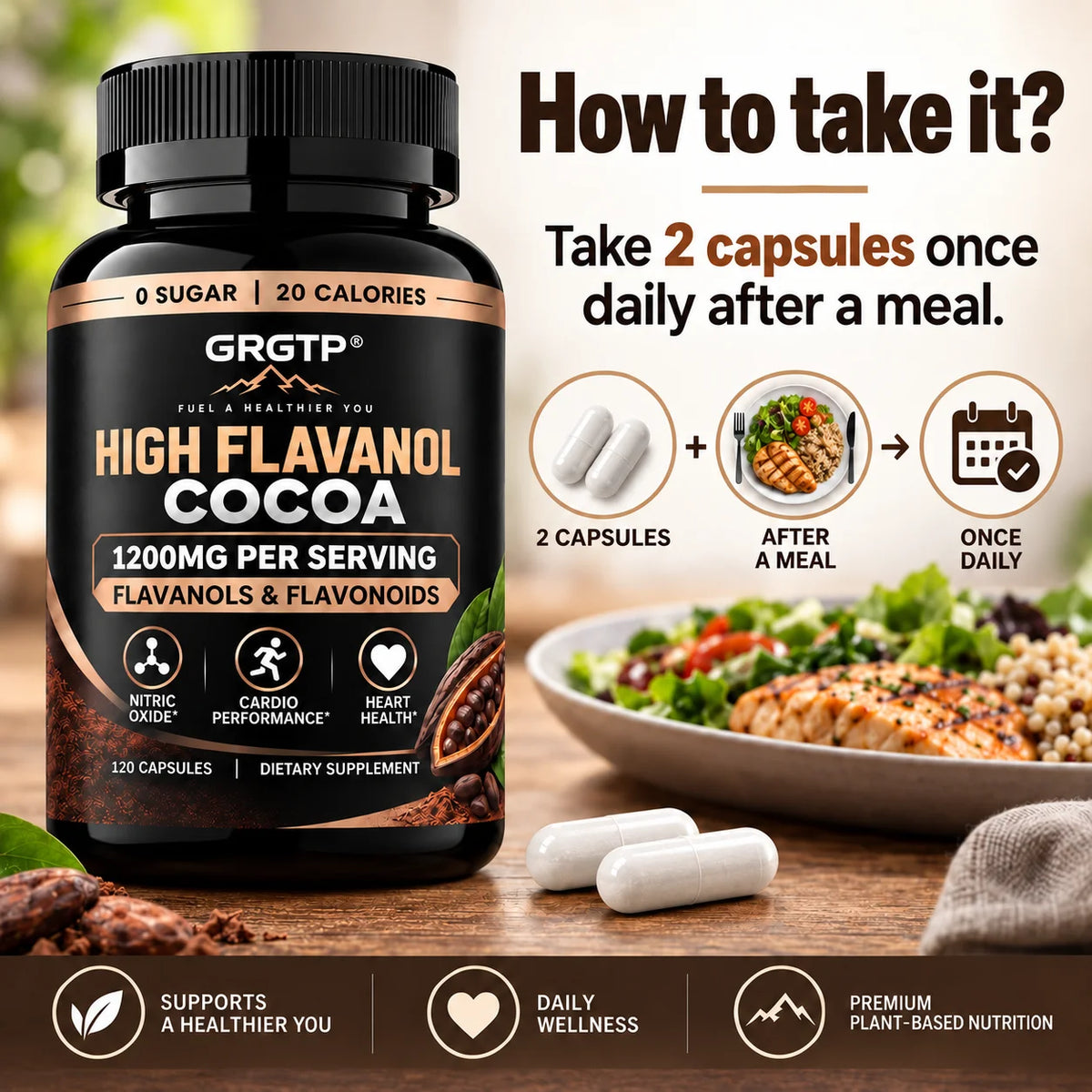 High Flavanol Cocoa Circulation and Cardiovascular Support Capsules
