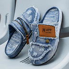 Men's Distressed Denim Slip-On Slippers