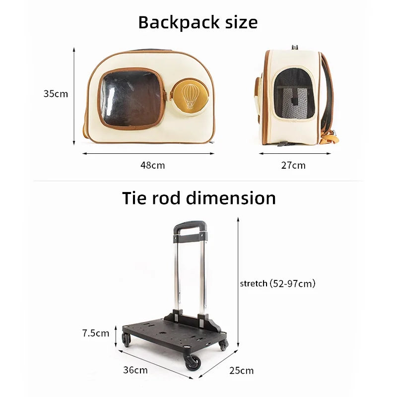 Portable Pet Trolley Backpack Carrier for Cats Dogs