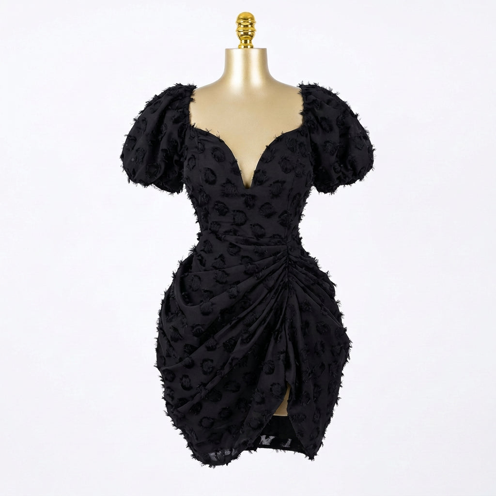 Women's V Neck Bodycon Draped Party Mini Dress