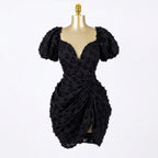 Women's V Neck Bodycon Draped Party Mini Dress