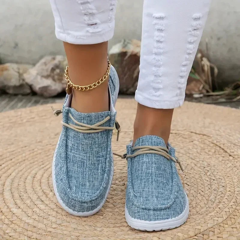 Women's Solid Lace-Up Flat Loafers Comfortable Casual Shoes