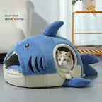 Cartoon Shark Semi Enclosed Cat Bed