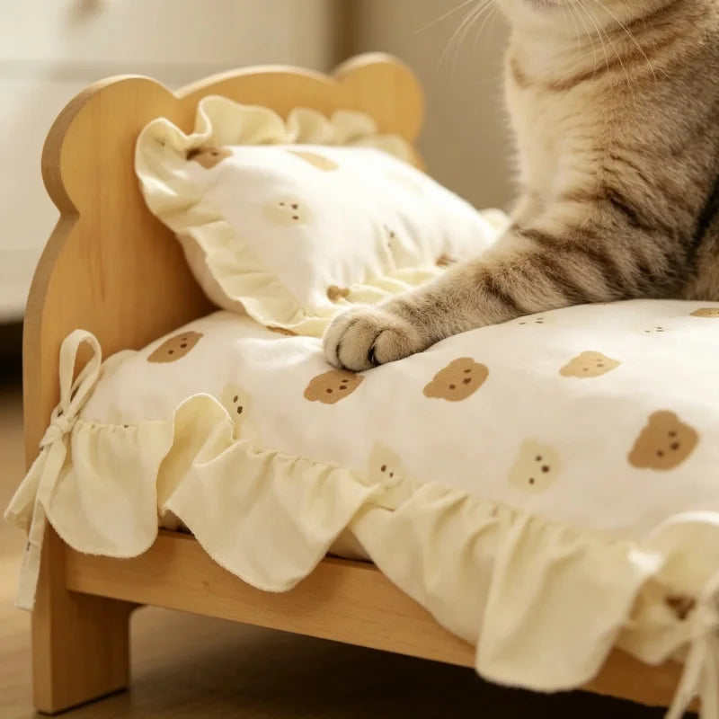 Wooden Bear Cat Bed for Cats