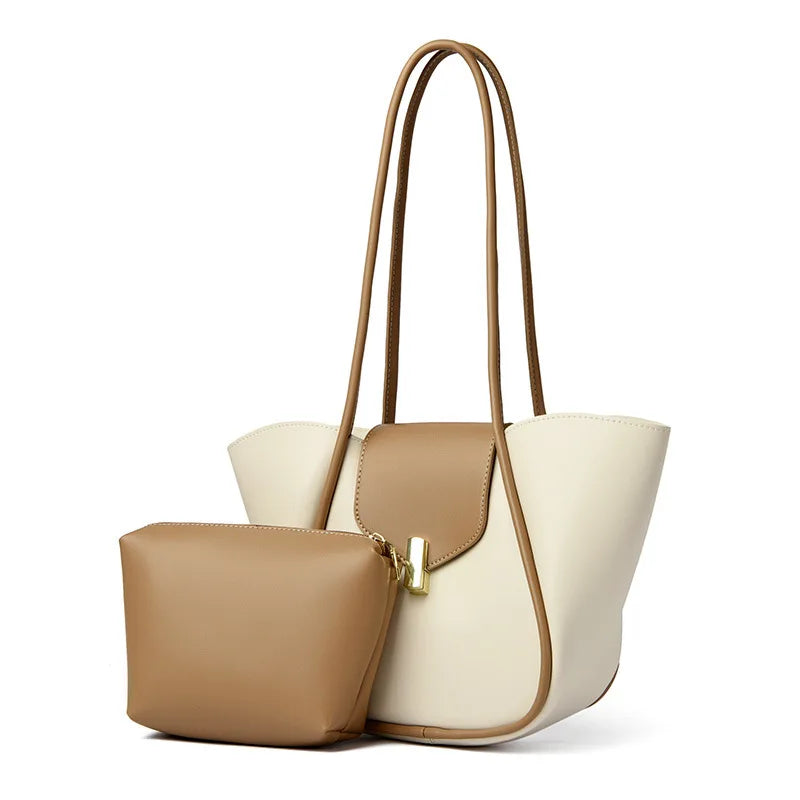 Women's Fashion Solid PU Leather Shoulder Tote Bag