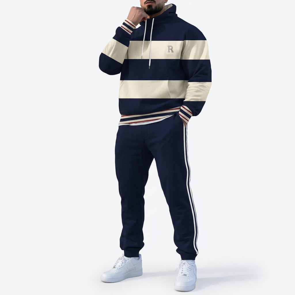Men's 3D Striped Pattern Print Hoodie and Pants Two-Piece Set