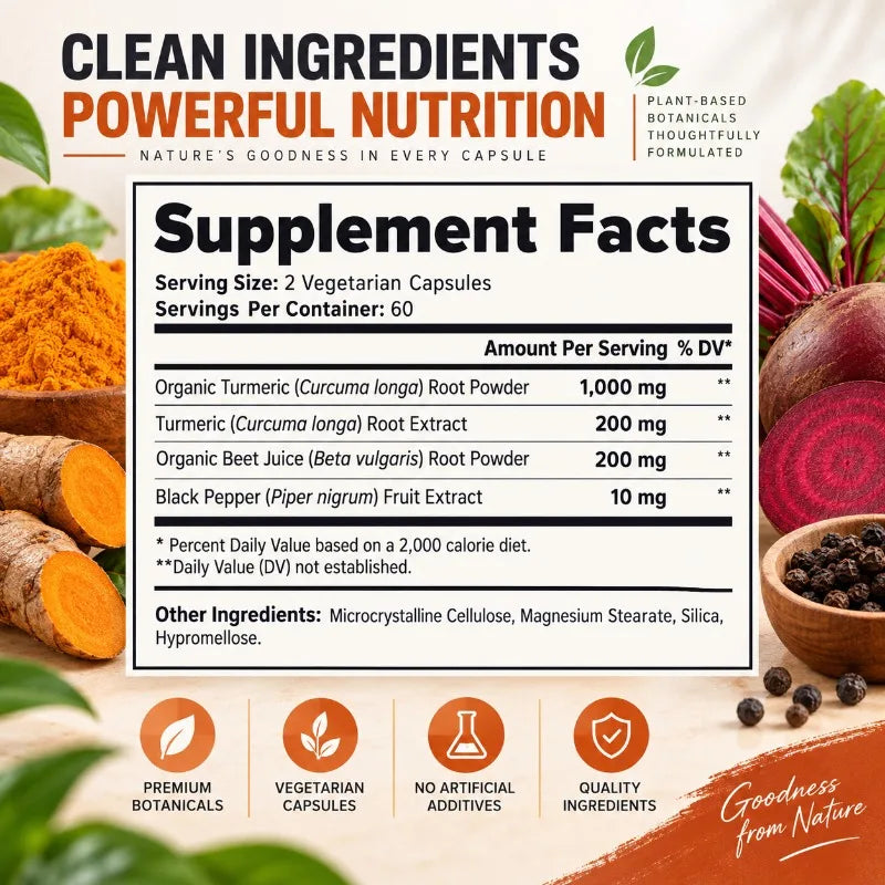 Turmeric Beet Root Complex Antioxidant Energy Supplement Capsules