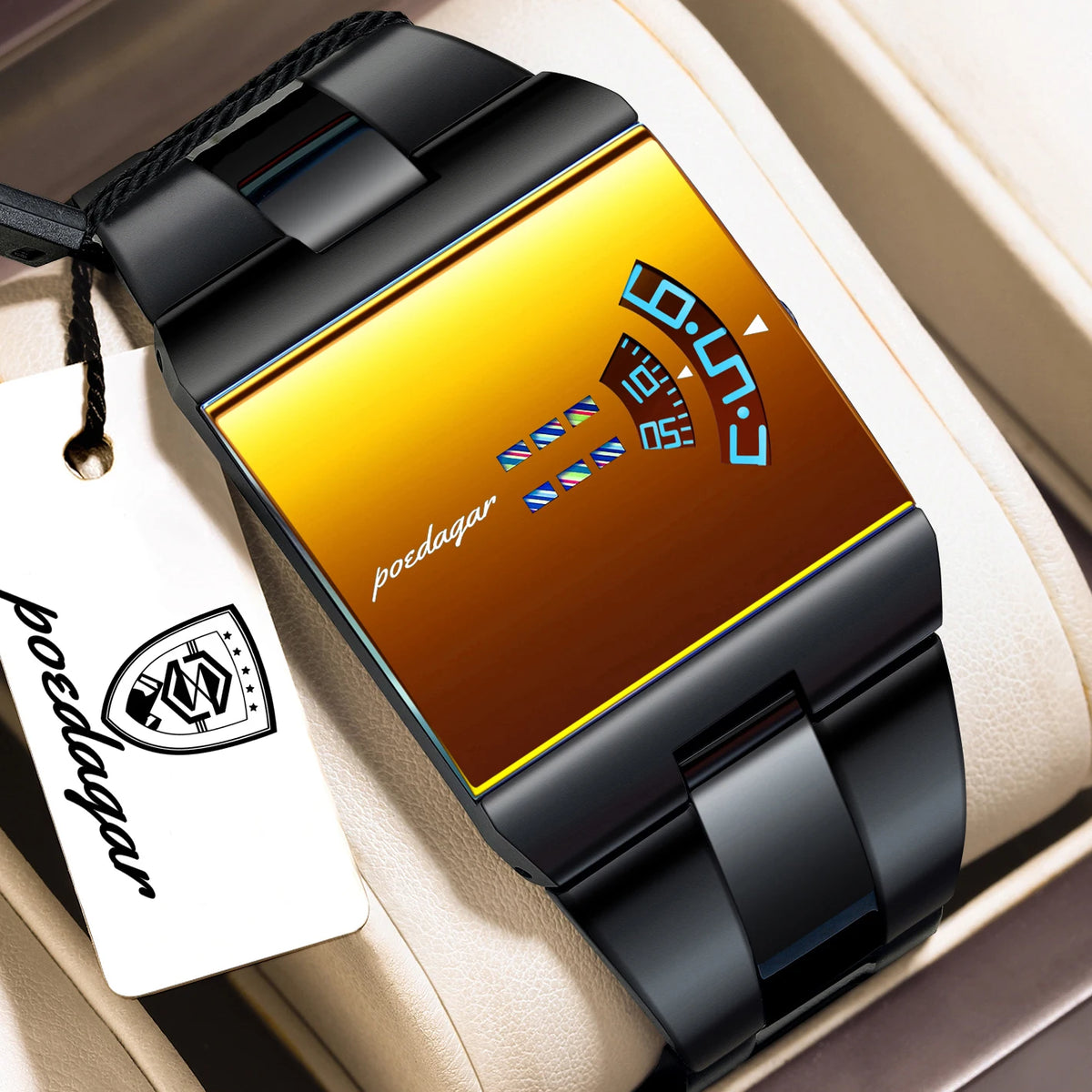 Men's Rectangle Quartz Stainless Steel Watch with Box