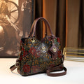 Women's Vintage Floral PU Leather Tote Crossbody Bag