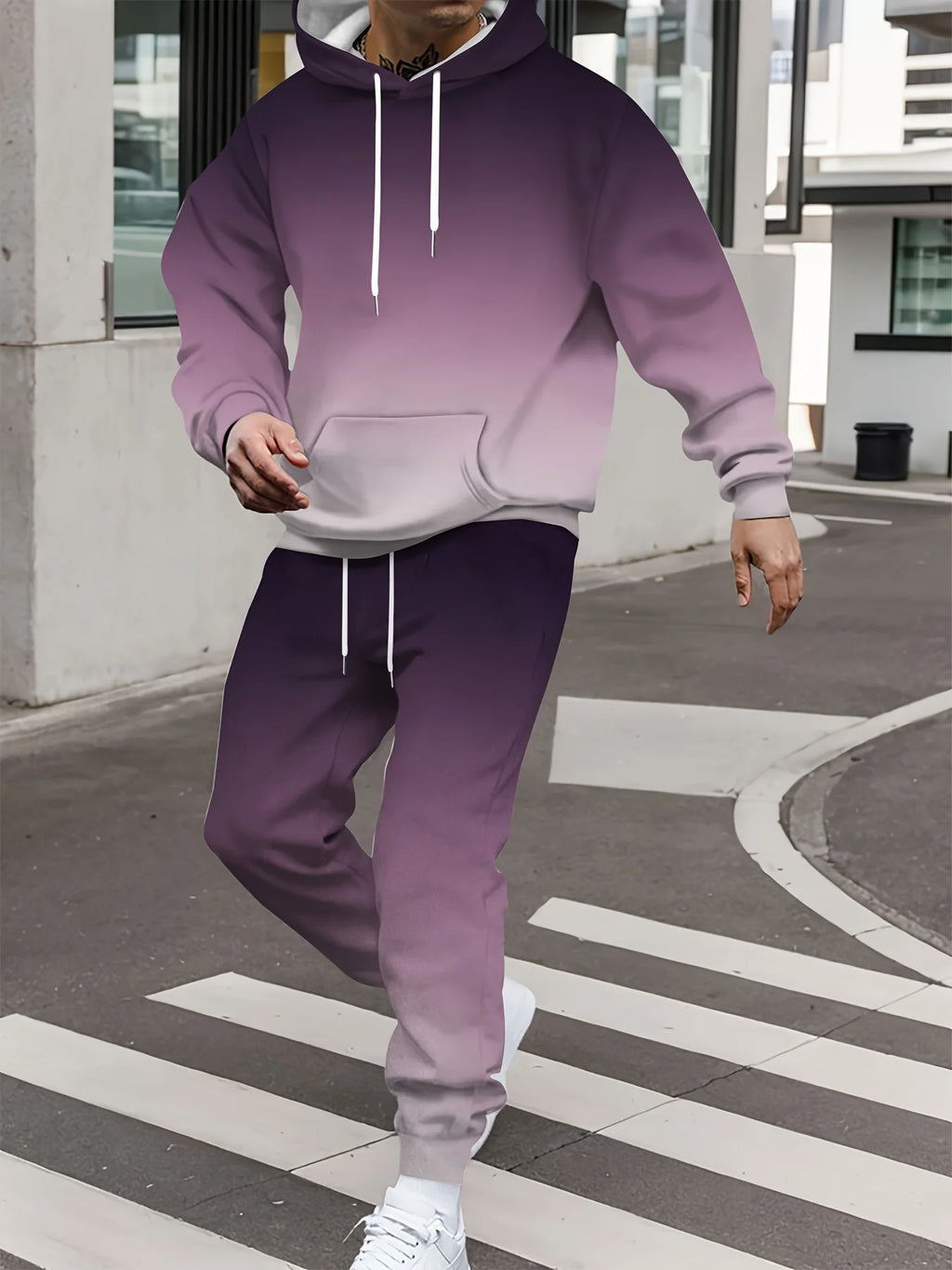 Men's Gradient 3D Pattern Print Hoodie and Pants Two-Piece Set