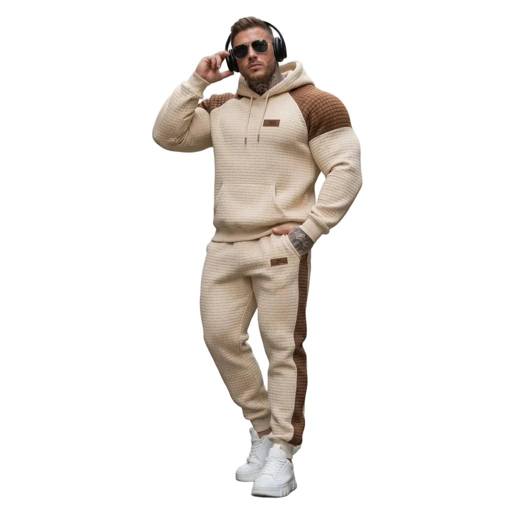 Men's Waffle Suede Hoodie and Joggers Two-Piece Set
