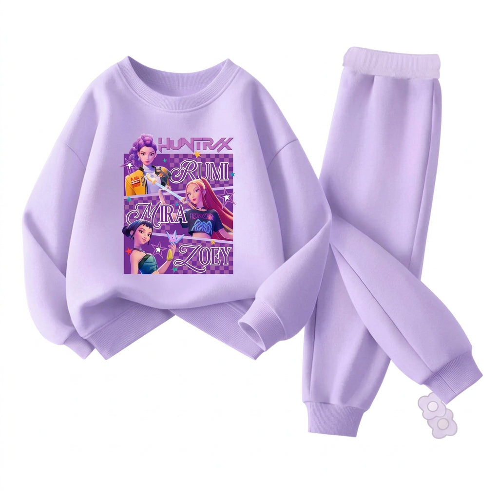 Girls' Cartoon Printed Sweatshirt and Sweatpants 2-Piece Set