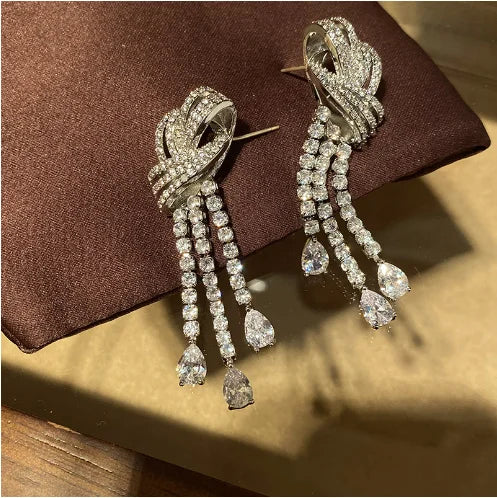 Women's Vintage Bowknot Teardrop Tassel Drop Earrings