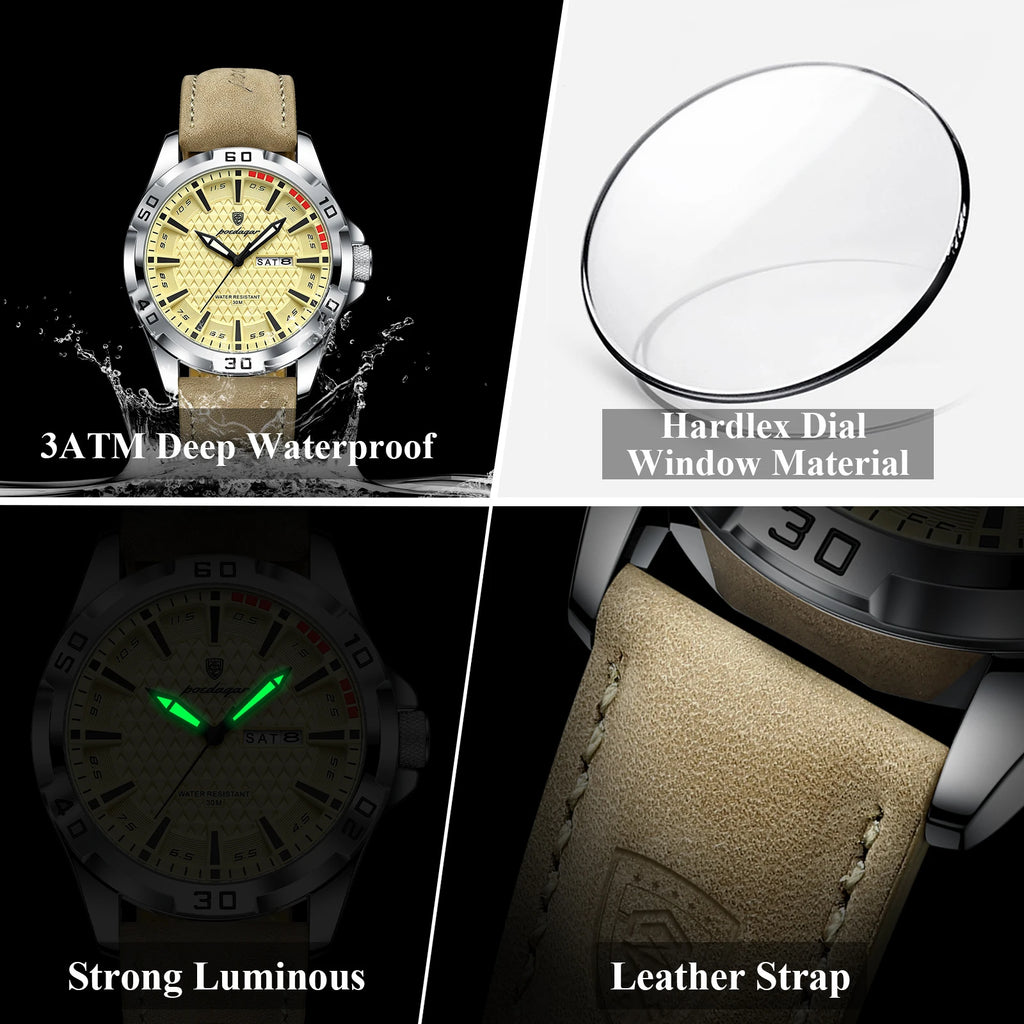 Men's Luminous Waterproof Quartz Leather Watch