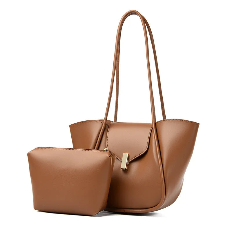 Women's Fashion Solid PU Leather Shoulder Tote Bag