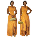 Women's Elegant Sleeveless Dashiki Tassel Maxi Dress