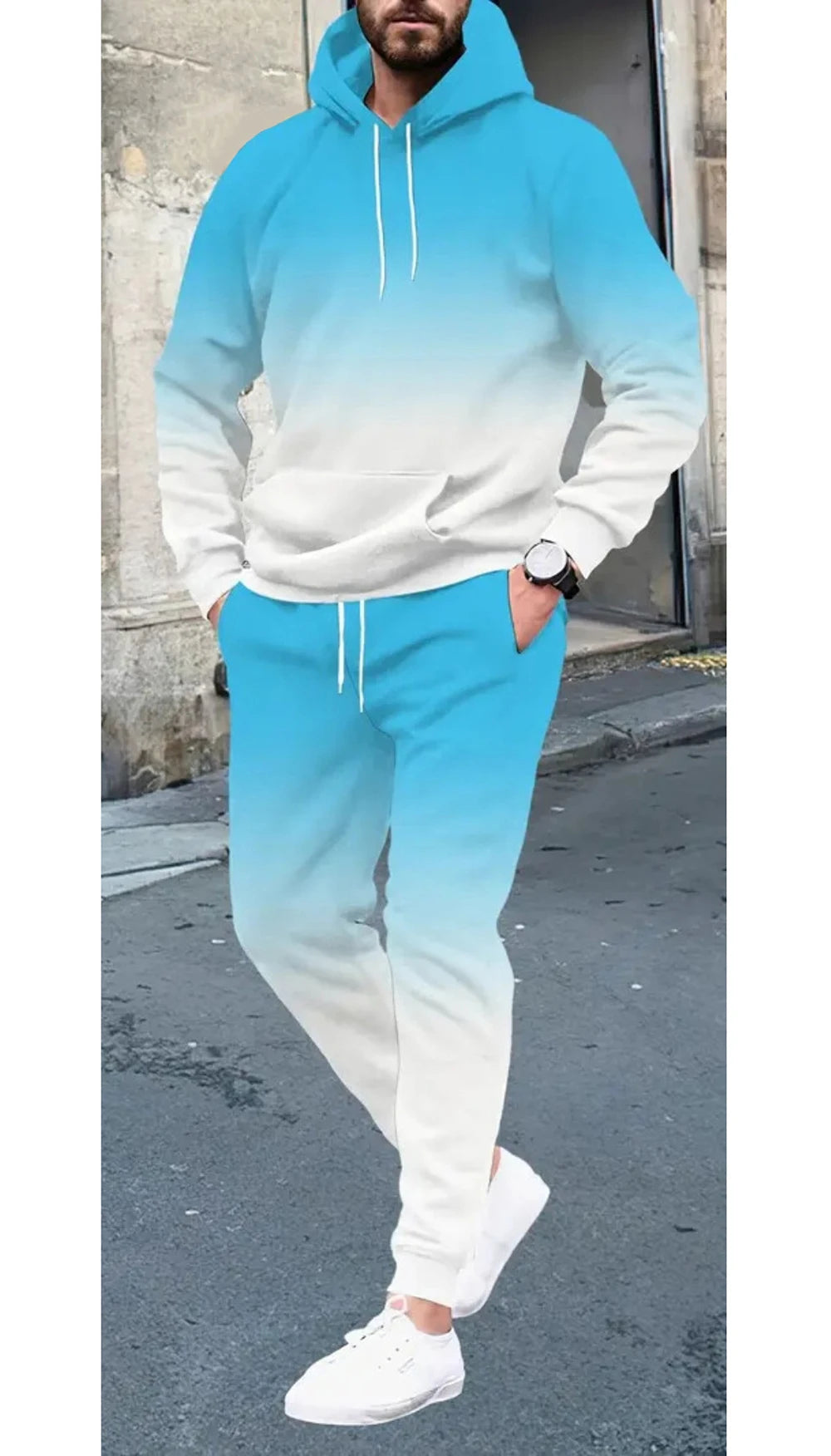 Men's Gradient 3D Pattern Print Hoodie and Pants Two-Piece Set