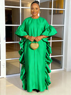 Women's African Ruffle Sleeveless Kaftan Cape Wide Leg Jumpsuit AM050759