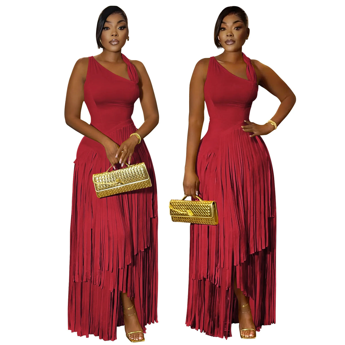 Women's Elegant Sleeveless Dashiki Tassel Maxi Dress
