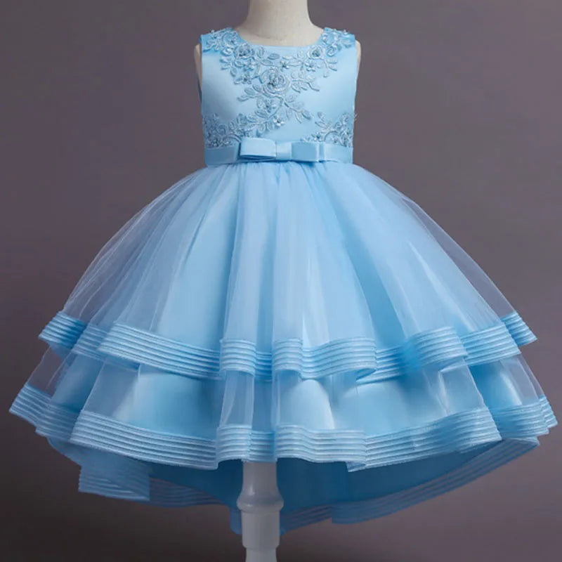 Girls' Sequin Satin Flare Sleeve Princess Party Dress