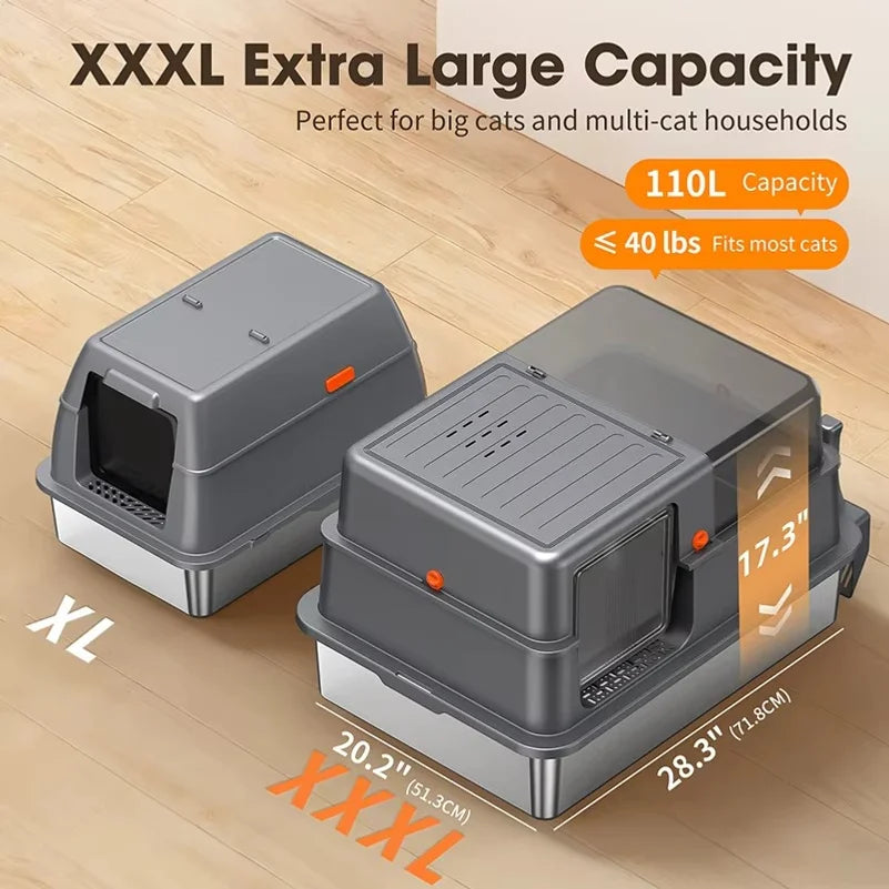 Enclosed Stainless Steel Cat Litter Box for Cats