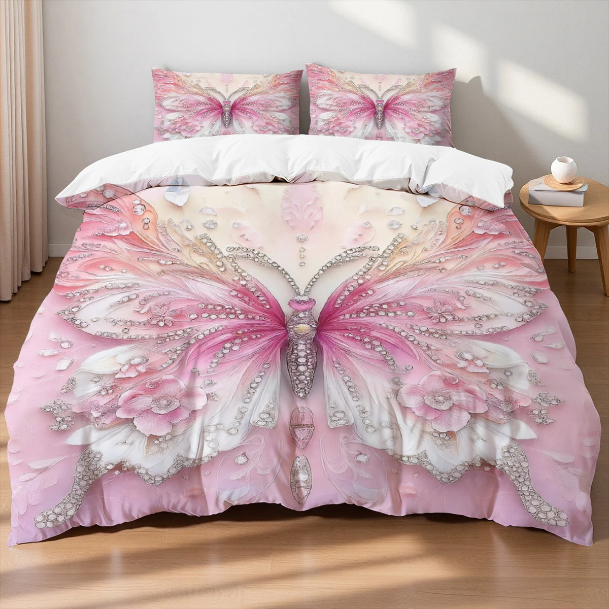 Butterfly Print Microfiber Duvet Cover Set