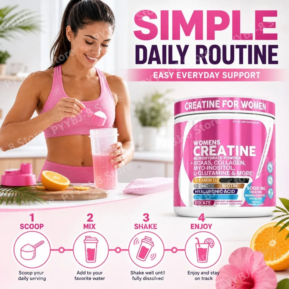Women's Creatine Monohydrate BCAA Multi-Collagen Biotin Vitamin D3 Tropical Orange Powder