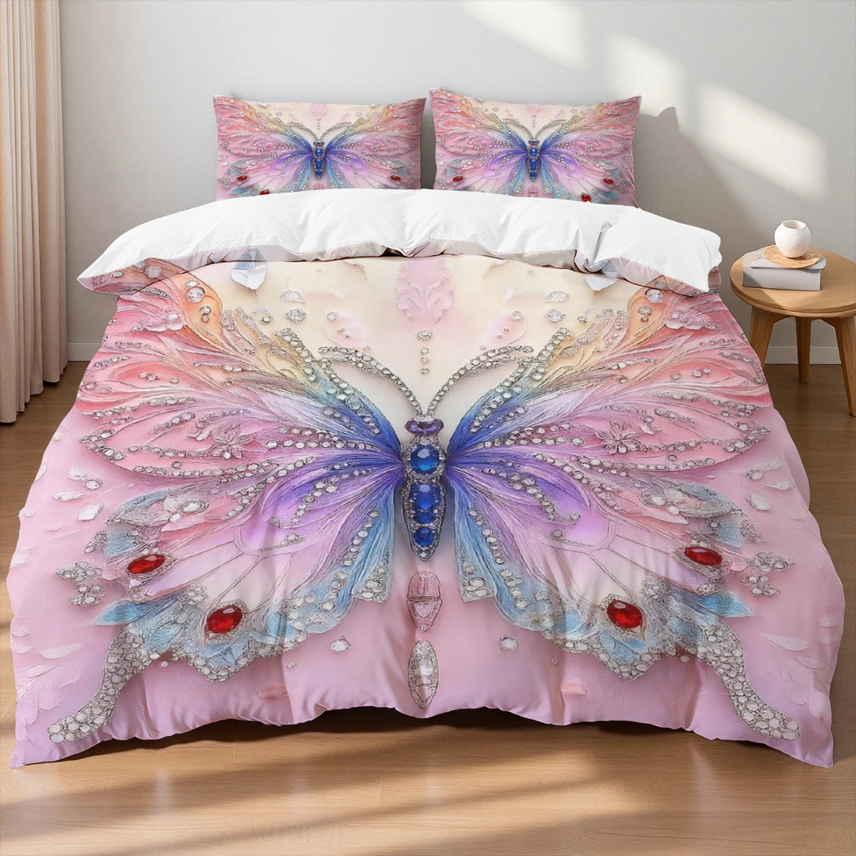 Butterfly Print Microfiber Duvet Cover Set
