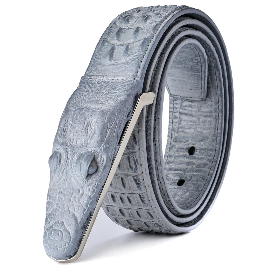 Men's Crocodile Pattern Leather Belt with Smooth Buckle