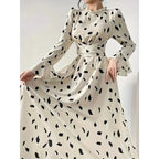 Women's Floral Print Long Sleeve Mid-Calf Dress