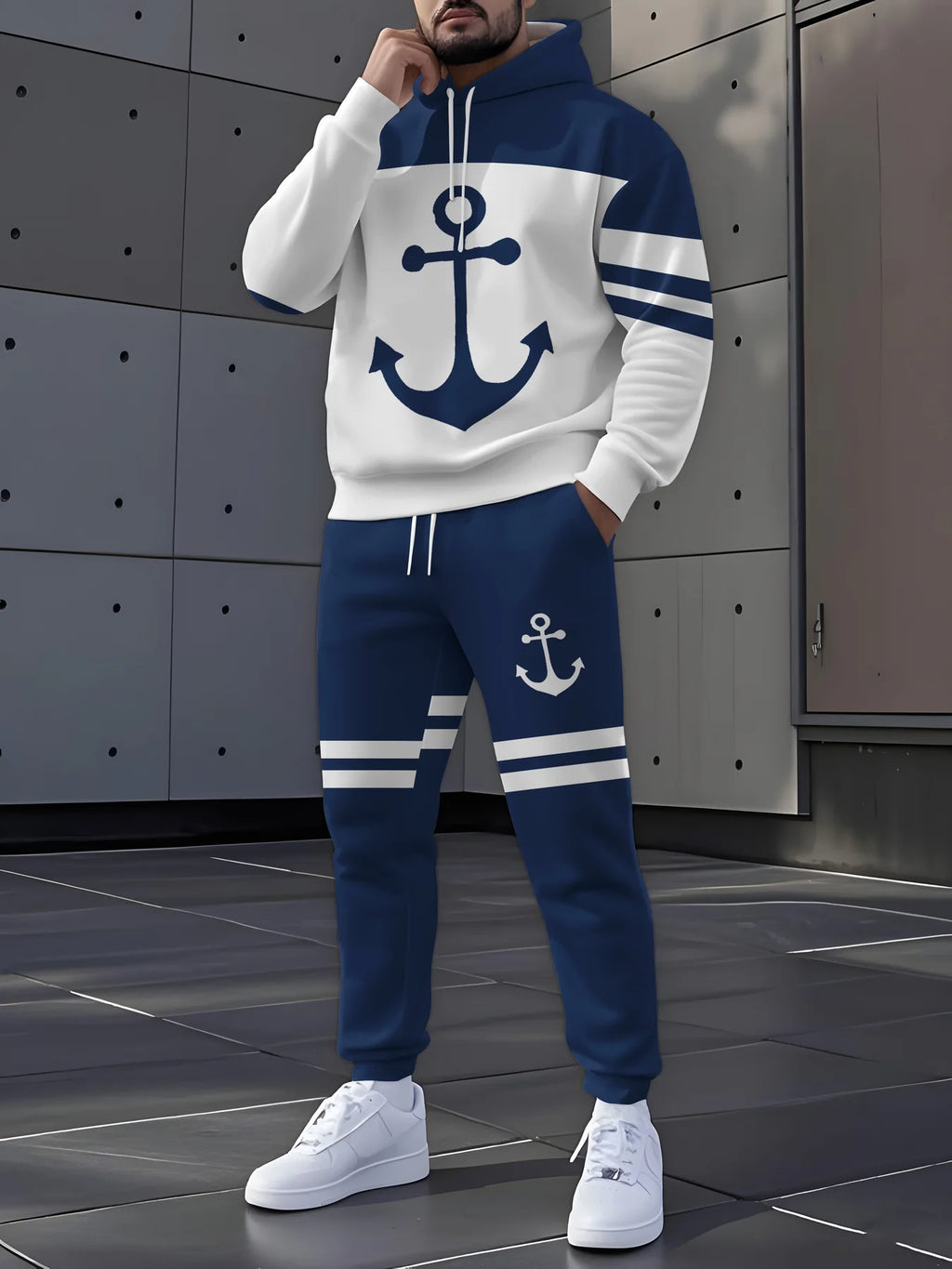 Men's Casual Color Block Hoodie and Sweatpants Tracksuit Set
