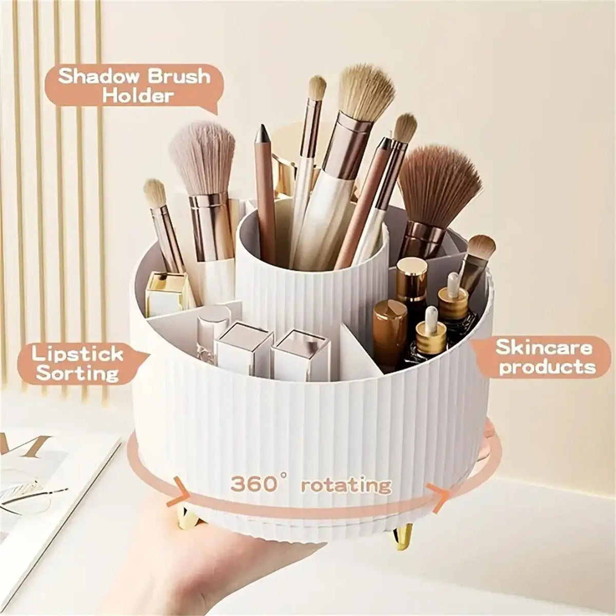 360° Rotating Makeup Organizer 5 Compartments Plastic Cosmetic Storage