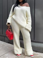 Women's Warm Knitted Sweater and Pants Two-Piece Set