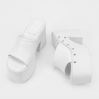 Women's Studded Platform Mules Open Toe Chunky Heel Slides