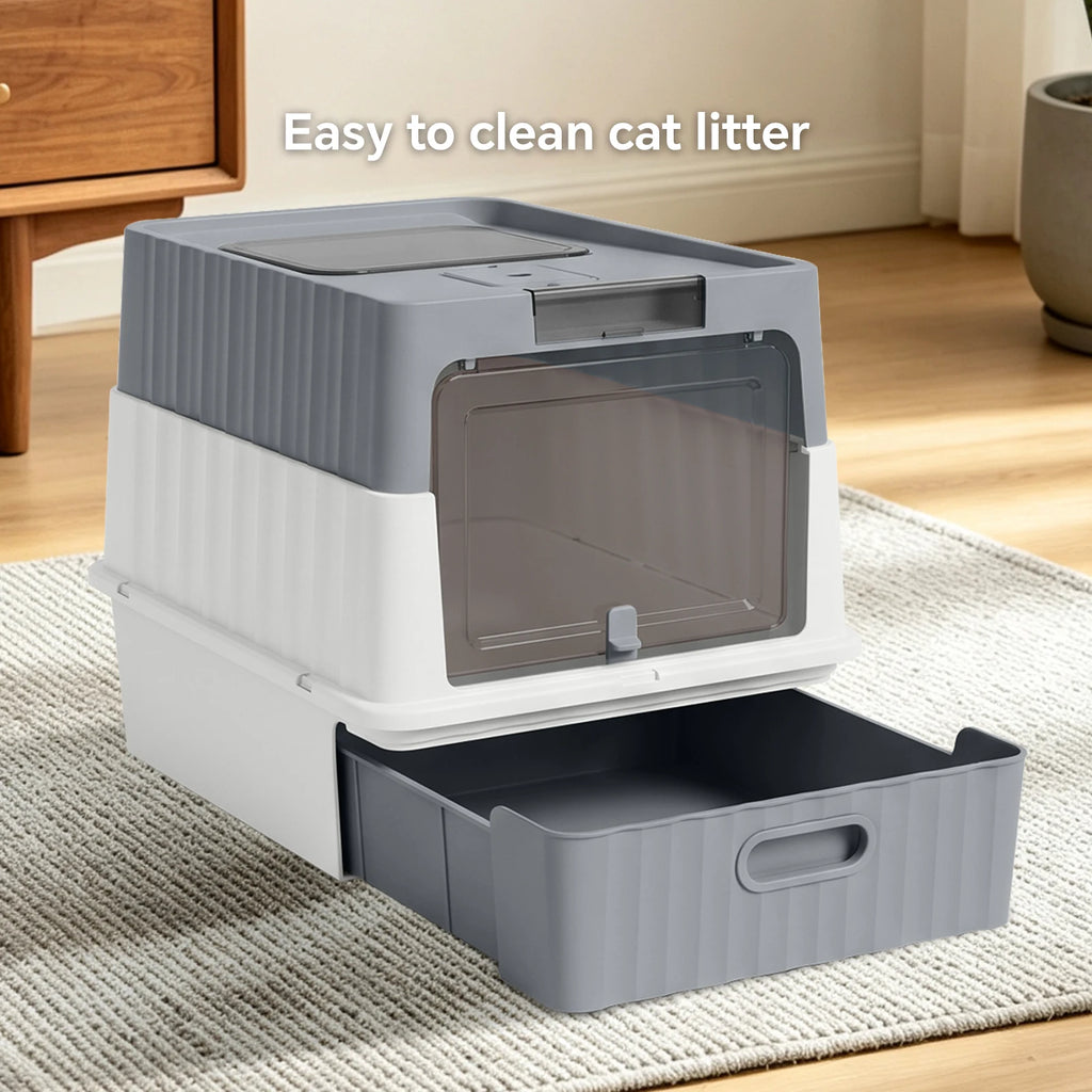 Draw-Out Fully Enclosed Pet Cat Litter Box with Shovel