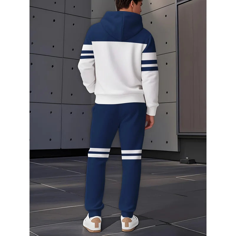 Men's Casual Color Block Hoodie and Sweatpants Tracksuit Set