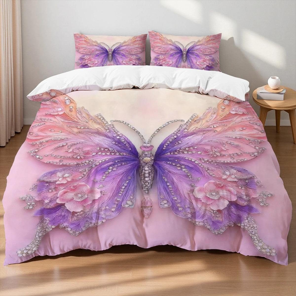 Butterfly Print Microfiber Duvet Cover Set