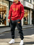 Men's Fox Print Hoodie and Sports Pants Two-Piece Set