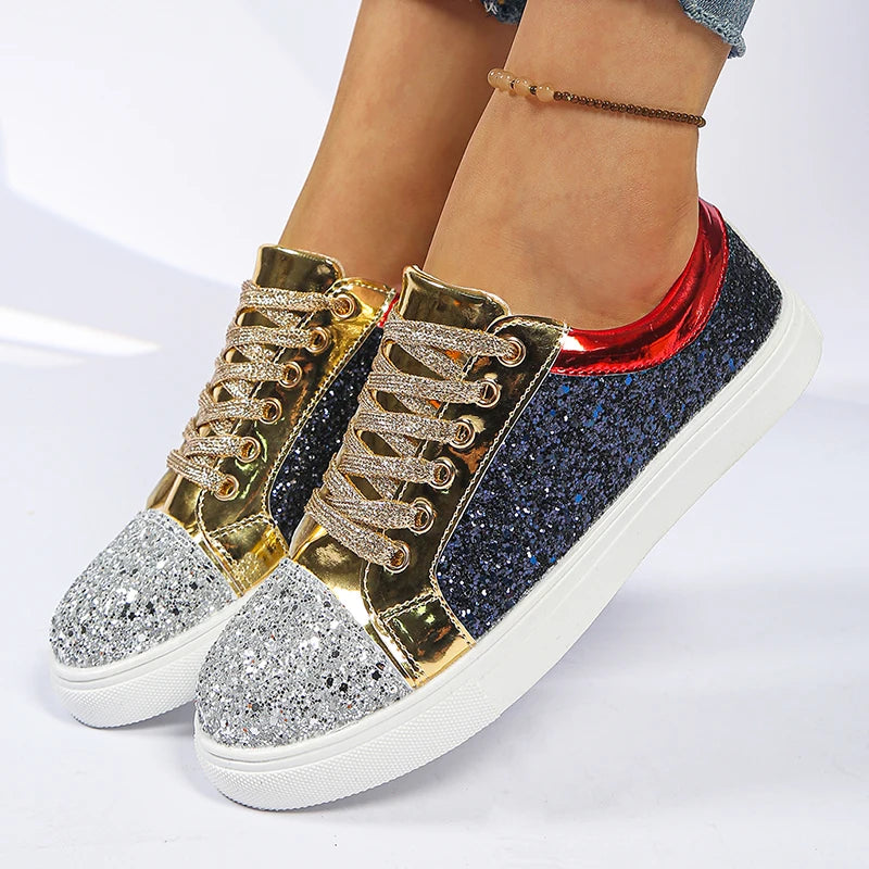 Women's Bling Lace-Up Platform Sneakers