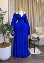 Women's Strapless Long Sleeve Belted Maxi Dress