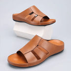 Men's Handmade Leather Peep Toe Summer Slippers