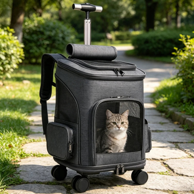 Large Capacity Pet Rolling Backpack Travel Carrier Suitcase