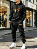 Men's Fox Print Hoodie and Sports Pants Two-Piece Set