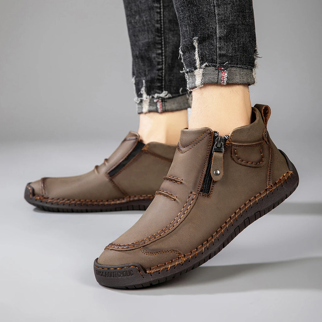 Men's Handmade Leather Ankle Boots Breathable Casual Shoes