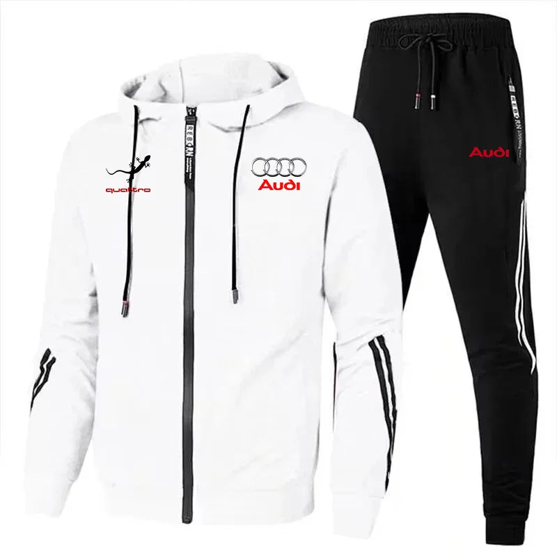Men's Zip-Up Hooded Sweatshirt and Pants Two Piece Set