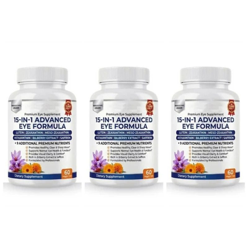 15-in-1 Eye Formula Supplement Lutein Zeaxanthin Bilberry 60 Veggie Caps