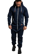 Men's Solid Hooded Fleece Jumpsuit Set